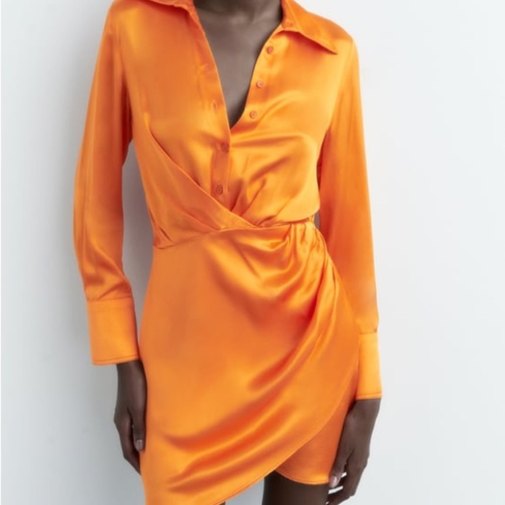 Orange Zara Satin Dress - Size Medium